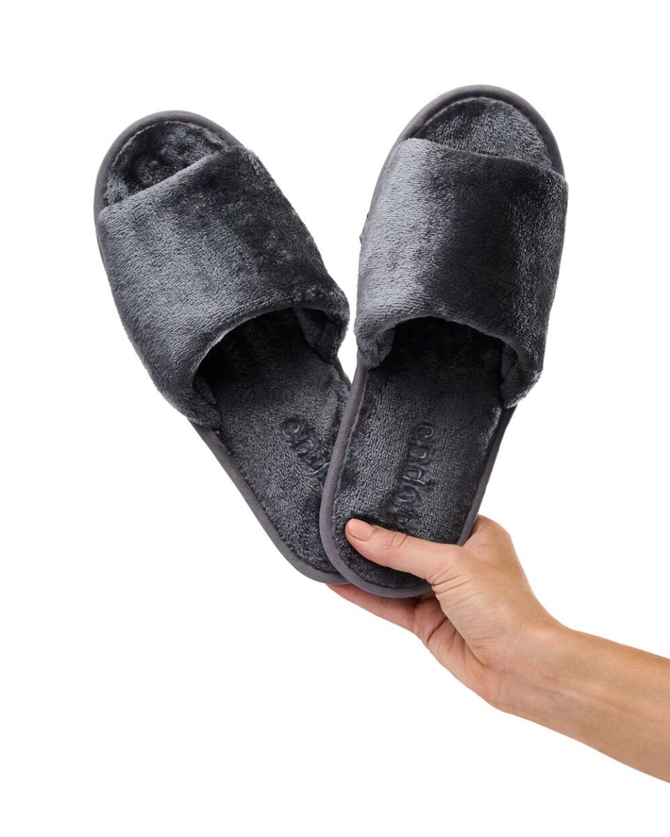 endota grey plush slippers