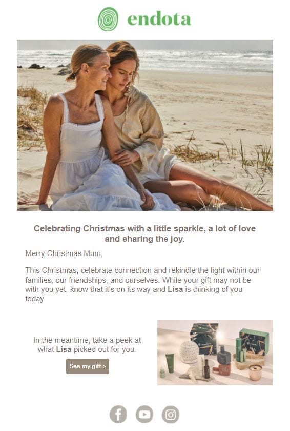 endota Christmas 2021 e-Gifting Guarantee - late gifting email service